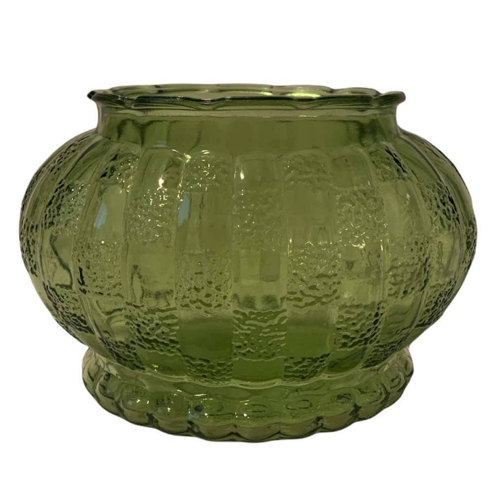 Vintage A.L.R Emerald Green Oval Floral Vase Checkerboard pattern